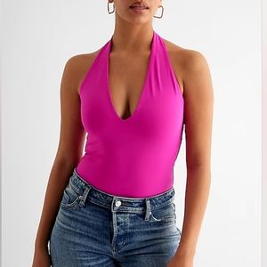 EXPRESS: Body Contour Deep V-Neck Halter Bodysuit